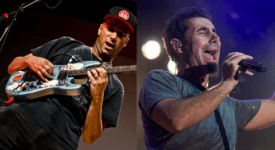 Tom Morello (Prophets of Rage) en Serj Tankian (System of a Down) - Foto's Marnie Joyce en Vladimir Petkov - Wikimedia Commons