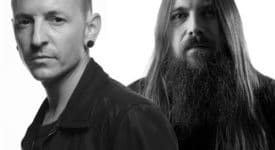 Mark Morton (Lamb of God) en Chester Bennington (Linkin Park) - Foto uit persbericht Petting Zoo Propaganda (zie mail)